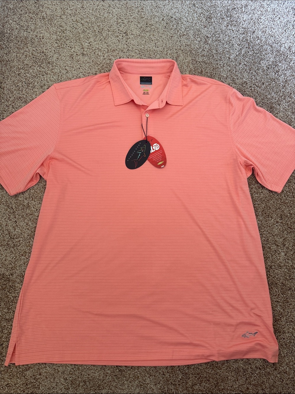 Greg Norman Collection Coral with Stripes Performance Polo Shirt - XXL